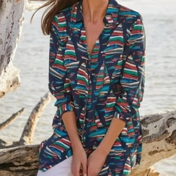 Soft Surroundings Sail Boat Button Down - Picture 1 of 13